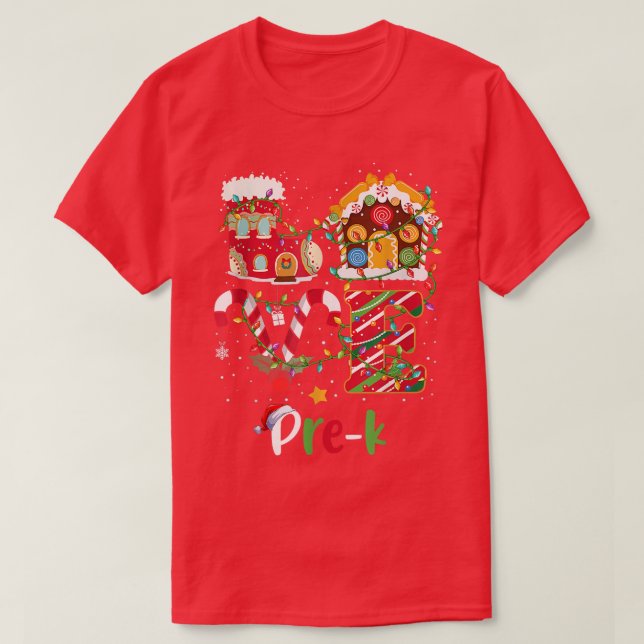 Xmas Lights Love Pre K Teacher Christmas  T-Shirt (Design Front)