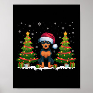 Xmas Lights Miniature Pinscher Dog Santa Christmas Poster