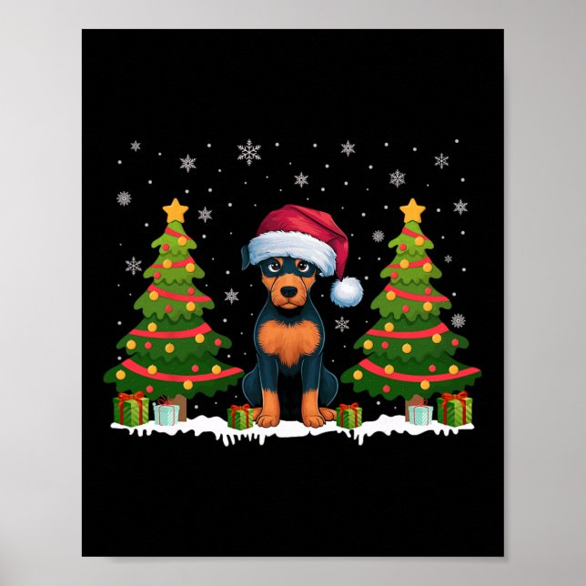 Xmas Lights Miniature Pinscher Dog Santa Christmas Poster (Front)