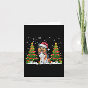 Xmas Lights Norwegian Elkhound Dog Santa Christmas Card