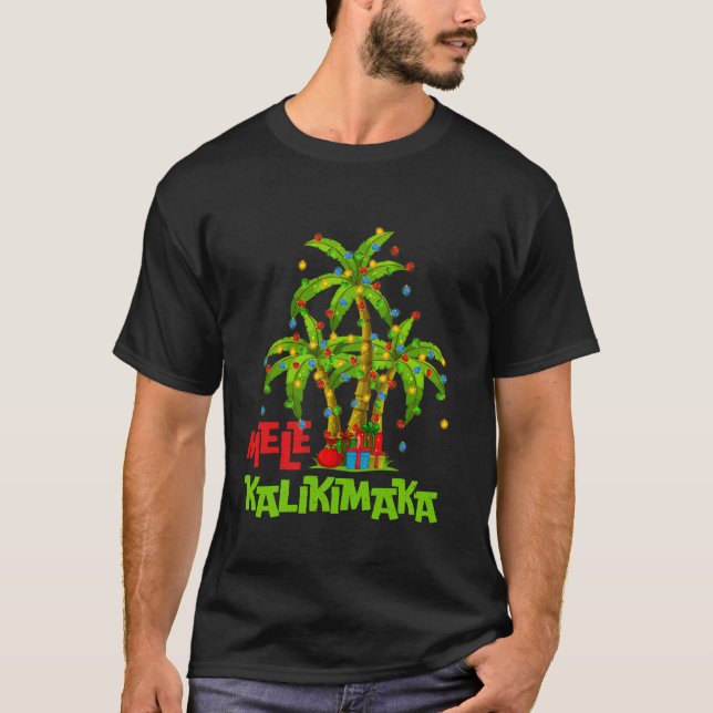 Xmas Lights Palm Tree Mele Kalikimaka Hawaiian Chr T-Shirt (Front)