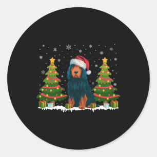 Xmas Lights Portuguese Water Dog Santa Hat Christm Classic Round Sticker