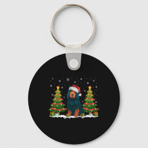 Xmas Lights Portuguese Water Dog Santa Hat Christm Key Ring