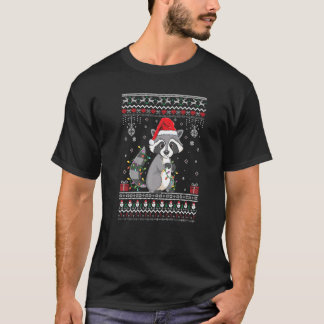 Xmas Lights Racoon Ugly Christmas Pajama Racoon T-Shirt