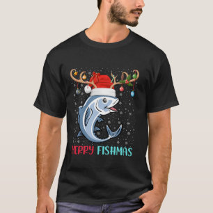 Xmas Lights Reindeer Santa Merry Fishmas Fish Chri T-Shirt