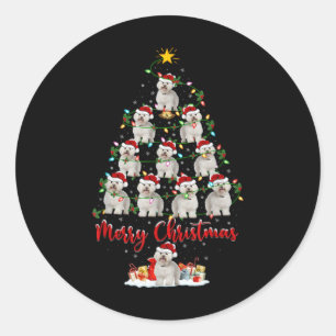 Xmas Lights Santa Bichon Frise Dog Christmas Tree  Classic Round Sticker