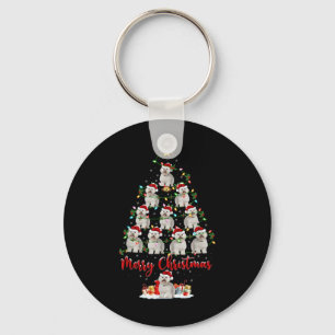 Xmas Lights Santa Bichon Frise Dog Christmas Tree  Key Ring
