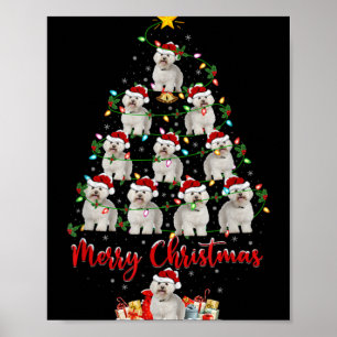 Xmas Lights Santa Bichon Frise Dog Christmas Tree Poster
