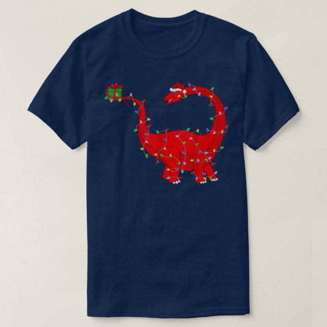 Xmas Lights Santa Brontosaurus Dinosaur Christmas  T-Shirt (Design Front)