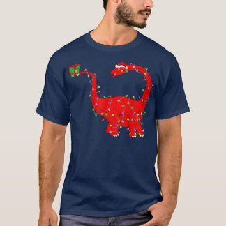 Xmas Lights Santa Brontosaurus Dinosaur Christmas  T-Shirt