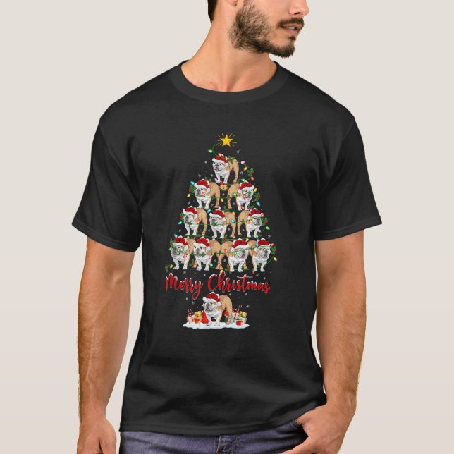 Xmas Lights Santa English Bulldog Christmas Tree  T-Shirt (Front)
