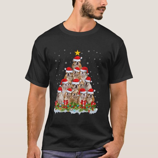 Xmas Lights Santa English Bulldog Christmas Tree  T-Shirt (Front)