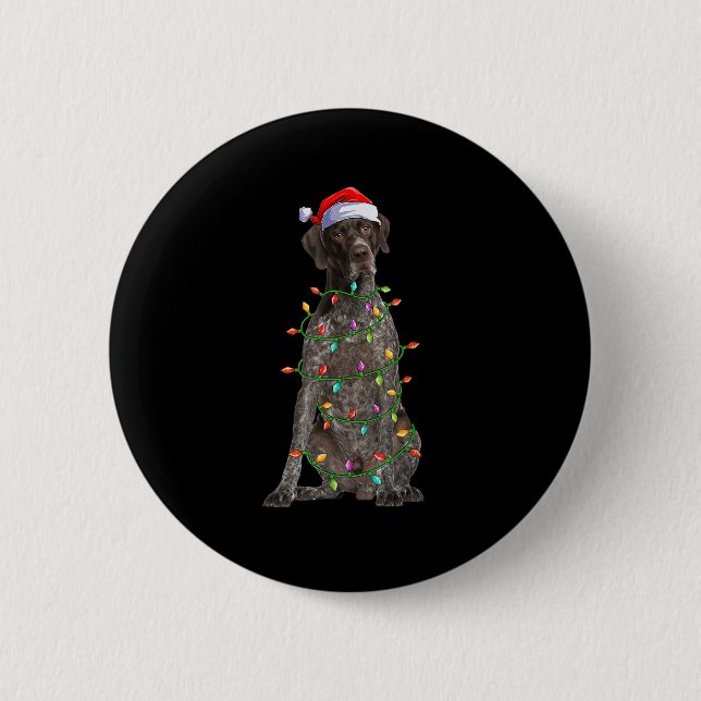 Xmas Lights Santa German Shorthaired Inter Dog Chr 6 Cm Round Badge (Front)