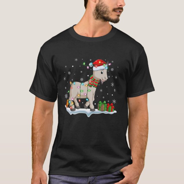 Xmas Lights Santa Goat Christmas Pyjamas  T-Shirt (Front)