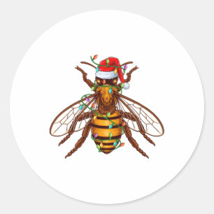 Xmas Lights Santa Hat Bee Christmas  Classic Round Sticker