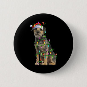 Xmas Lights Santa Hat Border Terrier Dog Christmas 6 Cm Round Badge