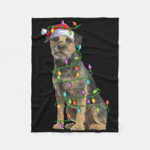 Xmas Lights Santa Hat Border Terrier Dog Christmas Fleece Blanket