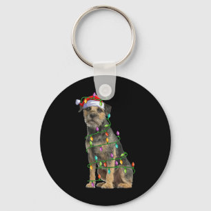 Xmas Lights Santa Hat Border Terrier Dog Christmas Key Ring