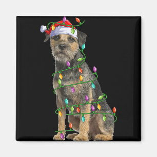 Xmas Lights Santa Hat Border Terrier Dog Christmas Magnet
