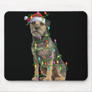 Xmas Lights Santa Hat Border Terrier Dog Christmas Mouse Mat