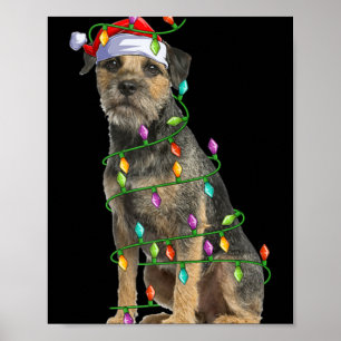 Xmas Lights Santa Hat Border Terrier Dog Christmas Poster