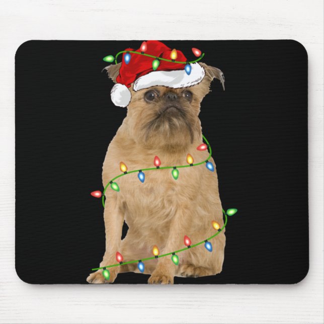 Xmas Lights Santa Hat Brussels Griffon Dog Christm Mouse Mat (Front)