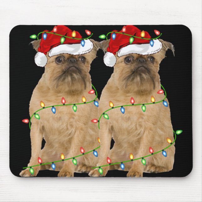Xmas Lights Santa Hat Brussels Griffon Dog Christm Mouse Mat (Front)