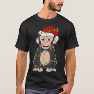 Xmas Lights Santa Hat Chimpanzee Christmas T-Shirt