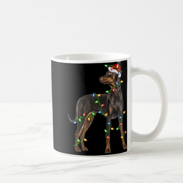 Xmas Lights Santa Hat Doberman Nscher Dog Christ  Coffee Mug (Right)