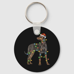 Xmas Lights Santa Hat Doberman Nscher Dog Christ Key Ring