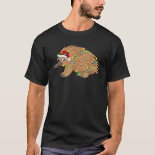 Xmas Lights Santa Hat Echidna Christmas  T-Shirt