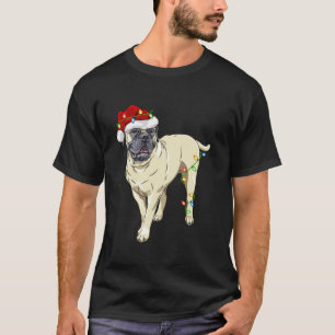 Xmas Lights Santa Hat English Mastiff Dog Christma T-Shirt