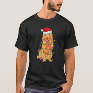 Xmas Lights Santa Hat Golden Retriever Dog Christm T-Shirt