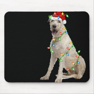 Xmas Lights Santa Hat Irish Wolfhound Dog Christma Mouse Mat