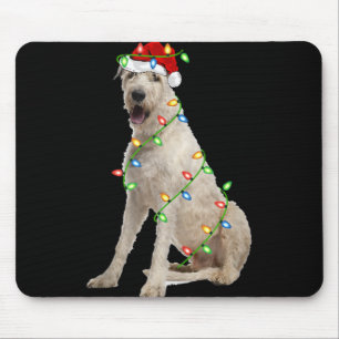 Xmas Lights Santa Hat Irish Wolfhound Dog Christma Mouse Mat