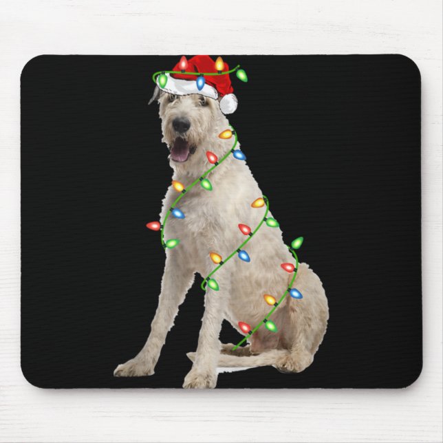 Xmas Lights Santa Hat Irish Wolfhound Dog Christma Mouse Mat (Front)
