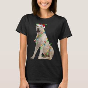 Xmas Lights Santa Hat Irish Wolfhound Dog Christma T-Shirt