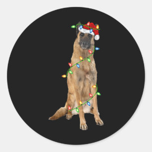 Xmas Lights Santa Hat Malinois Dog Christmas Premi Classic Round Sticker