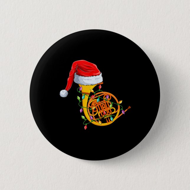 Xmas Lights Santa Hat Musical French Horn Christma 6 Cm Round Badge (Front)
