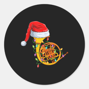 Xmas Lights Santa Hat Musical French Horn Christma Classic Round Sticker