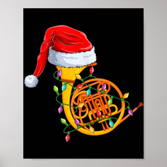 Xmas Lights Santa Hat Musical French Horn Christma Poster (Front)