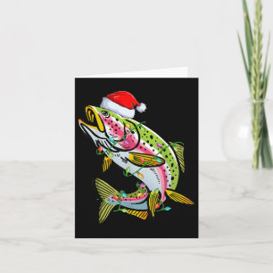 Xmas Lights Santa Hat Rainbow Trout Fish Christmas Card