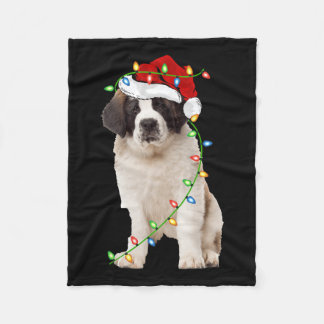 Xmas Lights Santa Hat Saint Bernard Dog Christmas Fleece Blanket