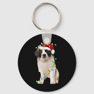 Xmas Lights Santa Hat Saint Bernard Dog Christmas Key Ring