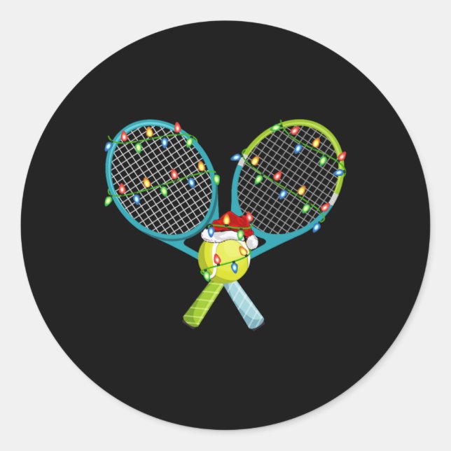 Xmas Lights Santa Hat Tennis Christmas Premium  Classic Round Sticker (Front)
