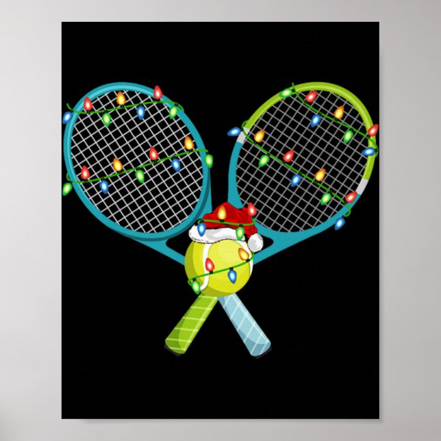Xmas Lights Santa Hat Tennis Christmas Premium  Poster (Front)