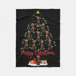 Xmas Lights Santa Irish Setter Dog Christmas Tree  Fleece Blanket