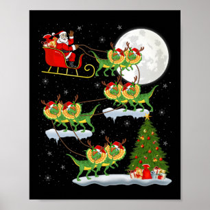Xmas Lights Santa Riding Dilophosaurus Dinosaur Ch Poster