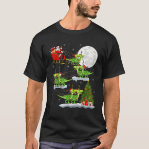 Xmas Lights Santa Riding Velociraptors Dinosaur Ch T-Shirt