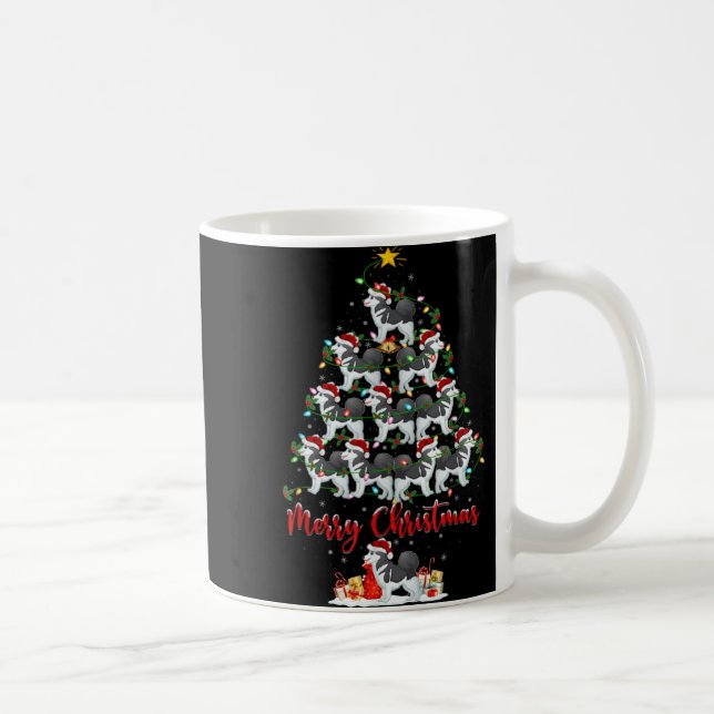 Xmas Lights Santa Siberian Husky Dog Christmas Tre Coffee Mug (Right)